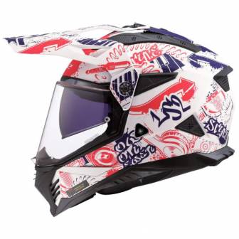 Casco LS2 MX702 Pioneer II Fantasy White Red Blue