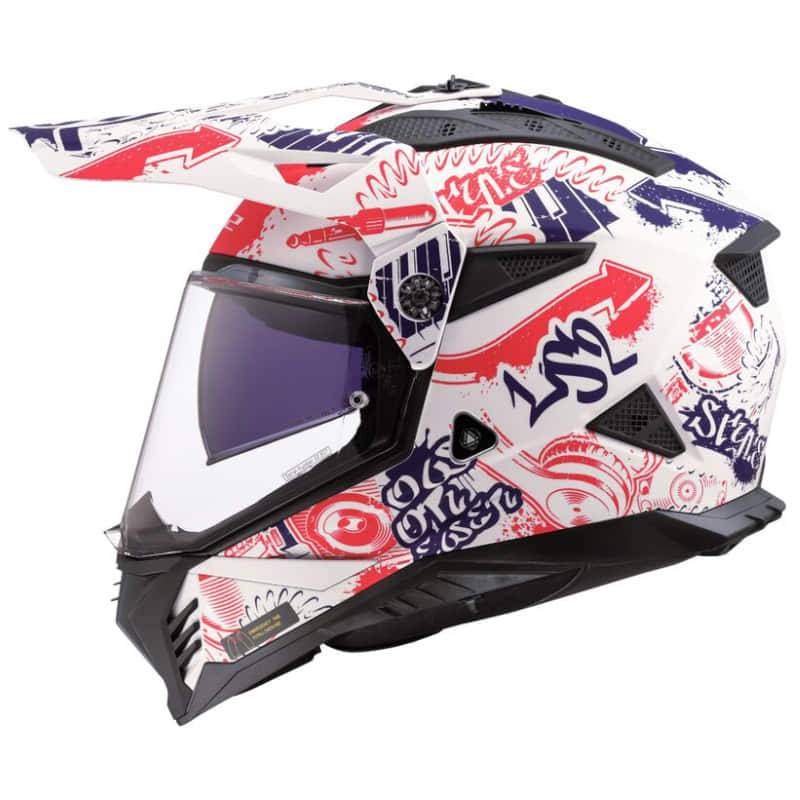 Casco LS2 MX702 Pioneer II Fantasy White Red Blue