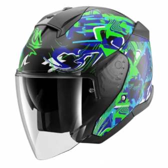 Casco Shark Skwal Jet Pranz Matt Black Green Blue